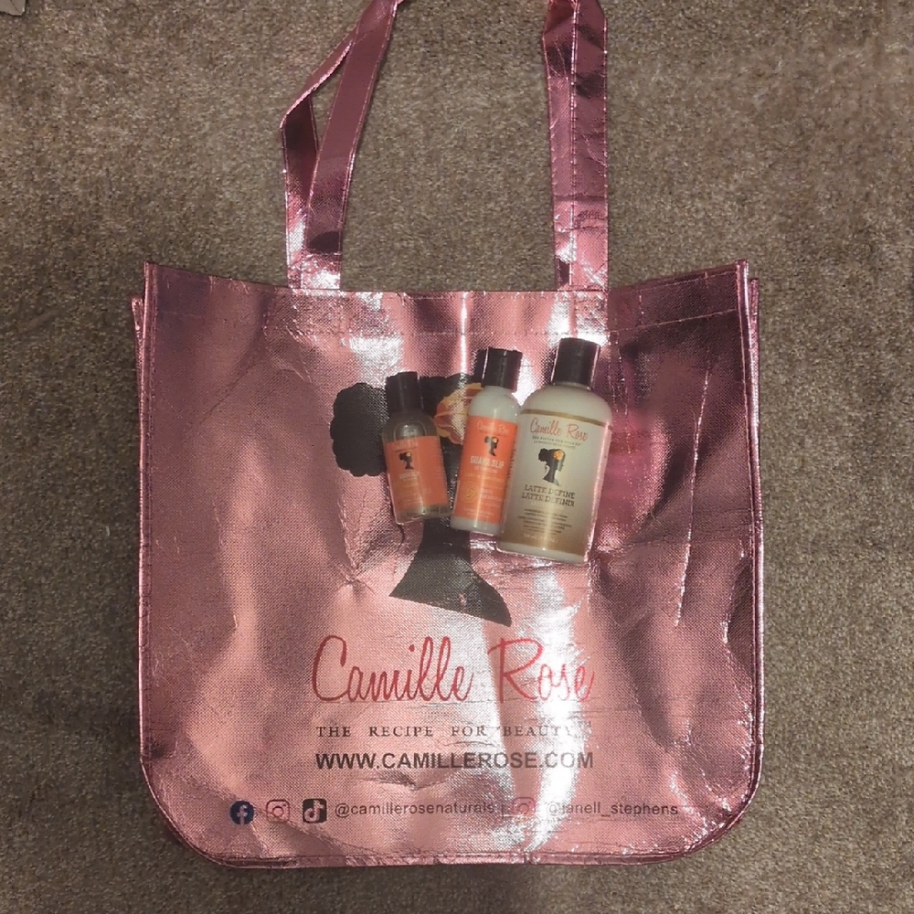 Camille Rose Pink Tote Bag And Hair Care Set